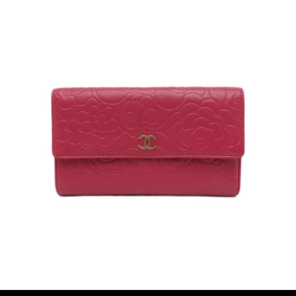 Chanel Pink Camellia Embossed Leather CC Flap Wallet - Picture 1 of 8
